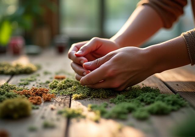 Mani che lavorano con materiali naturali